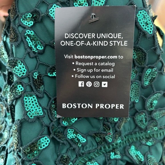 NEW Boston Proper Deep Emerald Sequin Lace High Mock Neck Sheath Dress Size 4 - Picture 14 of 16